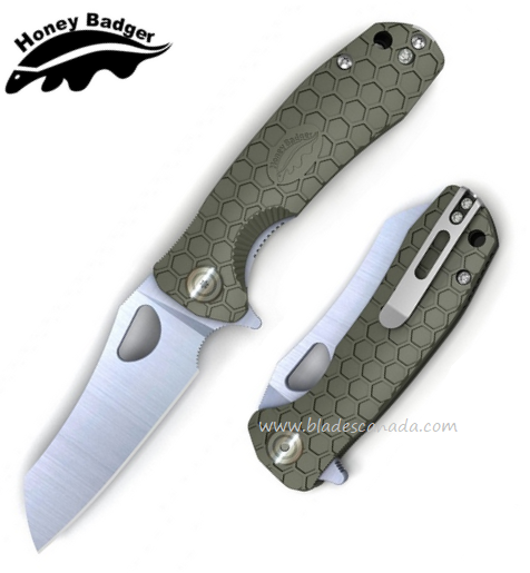 Honey Badger Large Wharncleaver Flipper Folding Knife, FRN Green, HB1033